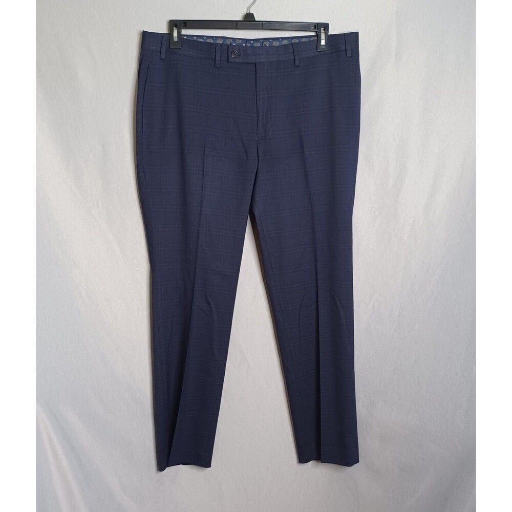 Lauren Ralph Lauren Pants Mens 38x30 Blue Plaid Stretch Dress Flat Front